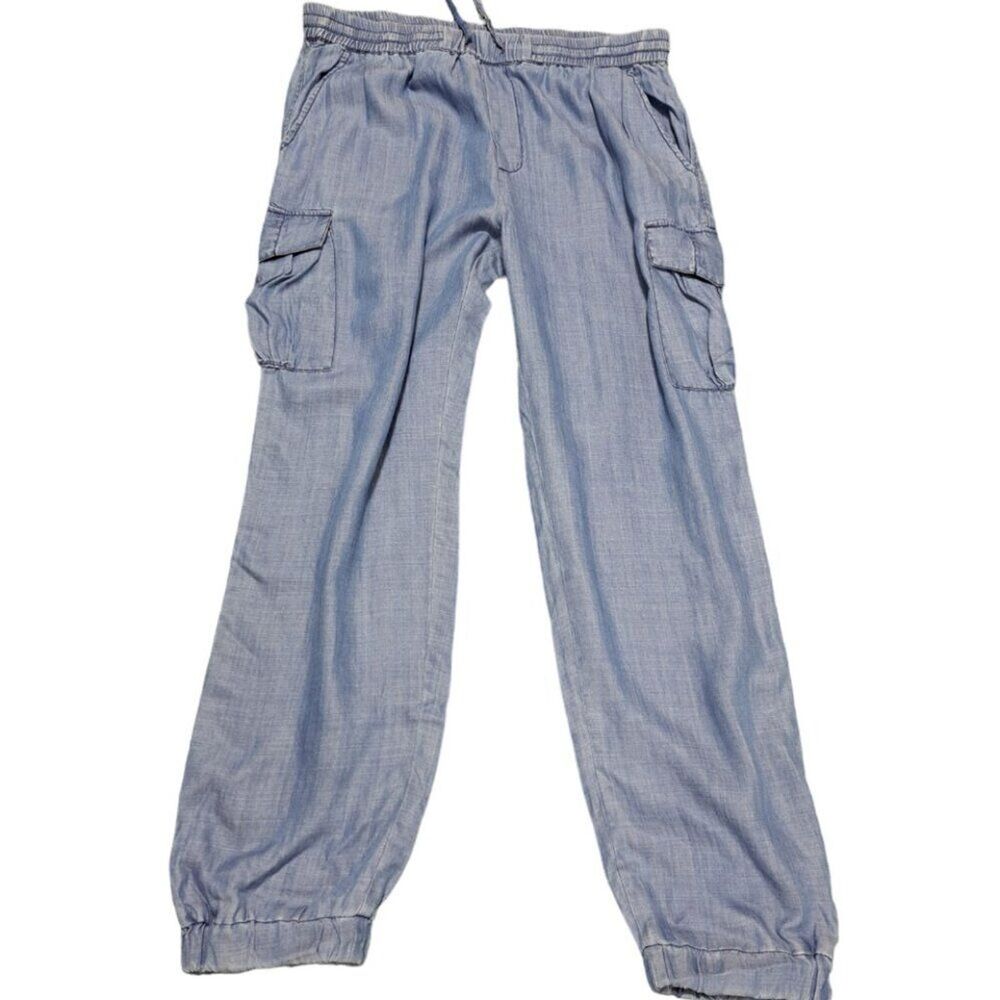 Skies Are Blue Women's Chambray Jogger Cargo Pockets Blue Draw String Sz Medium - Picture 5 of 8